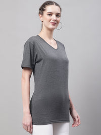 Vimal Jonney V Neck Cotton Solid Grey T-Shirt for Women