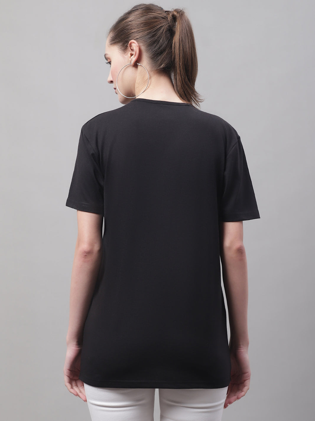 Vimal Jonney V Neck Cotton Solid Black T-Shirt for Women