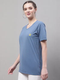 Vimal Jonney V Neck Cotton Solid Dark Grey T-Shirt for Women