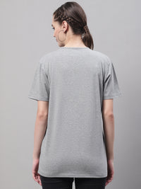 Vimal Jonney V Neck Cotton Solid Grey Melange T-Shirt for Women