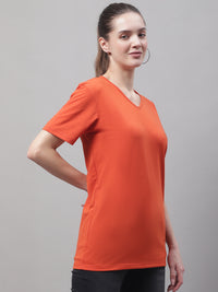 Vimal Jonney V Neck Cotton Solid Rust T-Shirt for Women