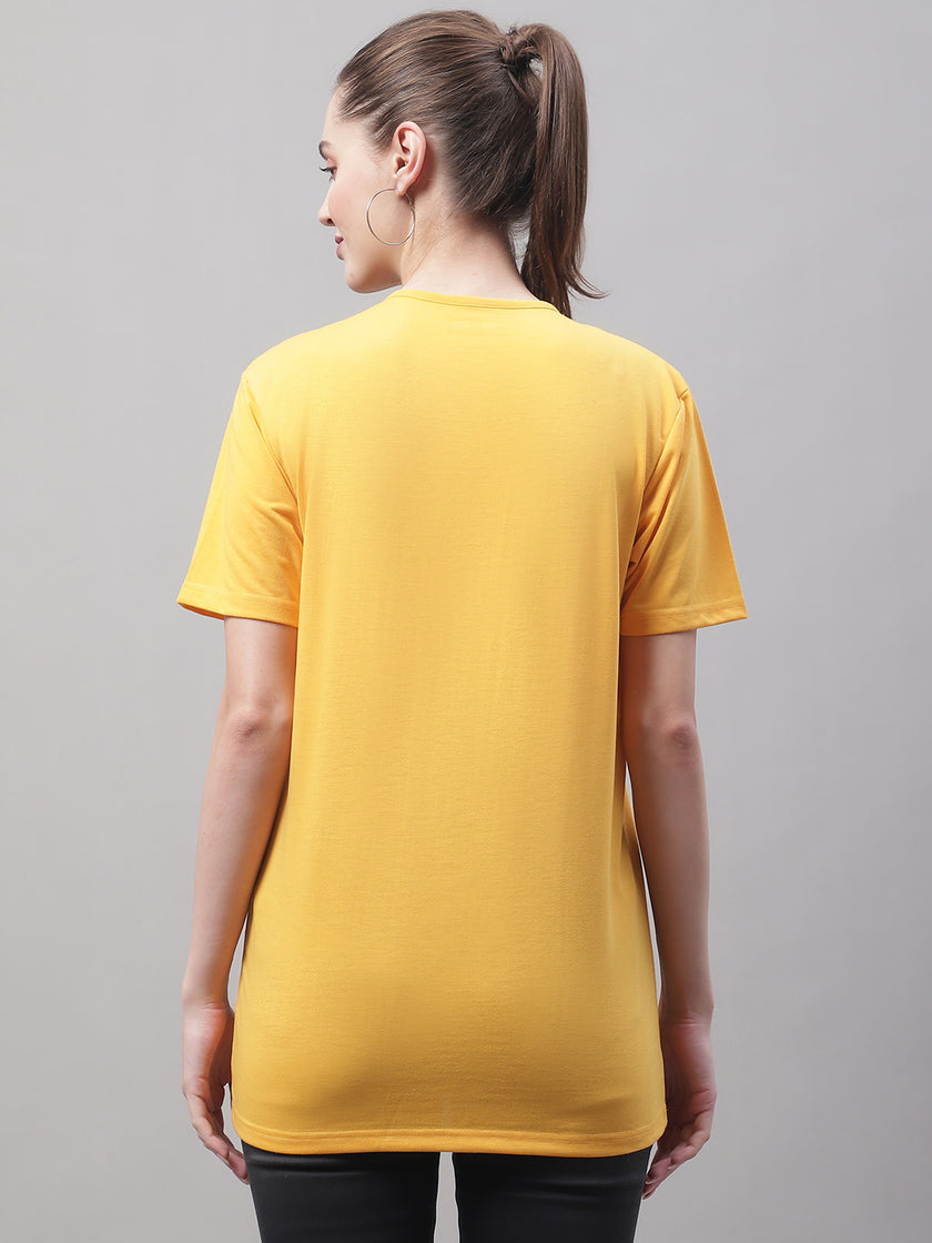 Vimal Jonney V Neck Cotton Solid Yellow T-Shirt for Women